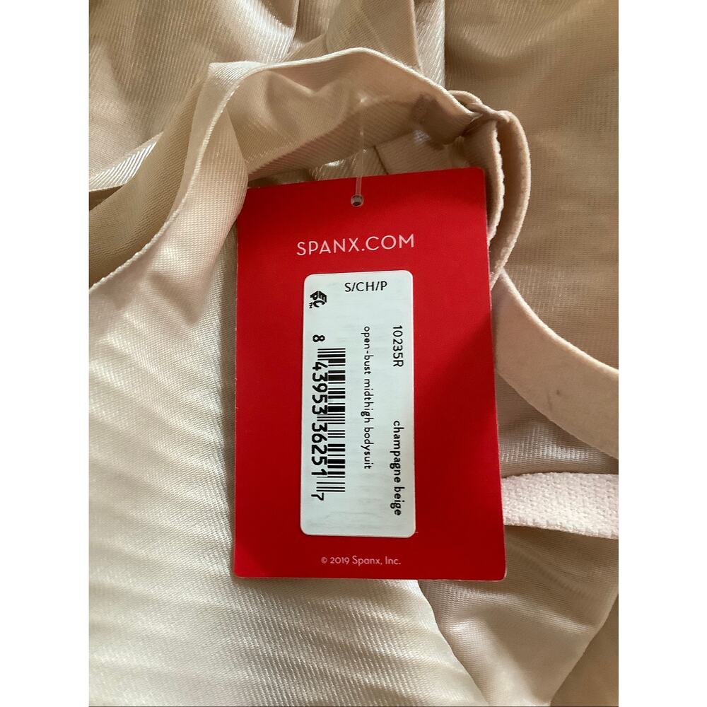 SPANX Women's Small Champagne Open Bust Mid Thigh Bodysuit Shapewear Sexy U4-1 - Picture 8 of 8